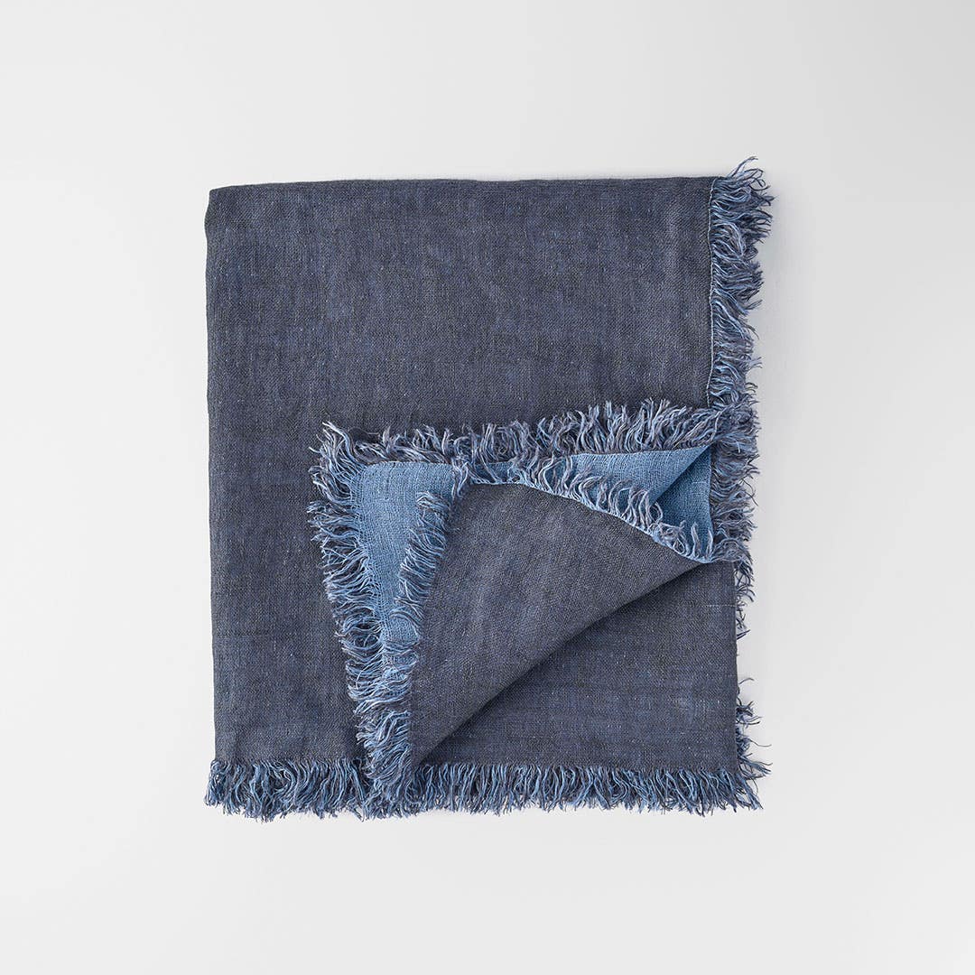 Rhodes Linen Throw - Midnight/Blue