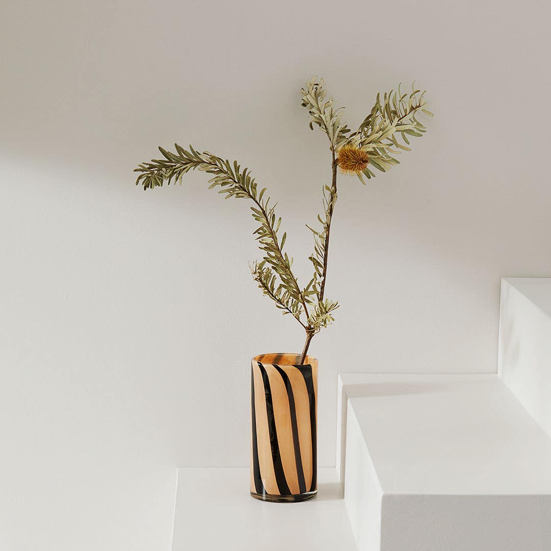 Barton Stripe Glass Vase - Beige/Black