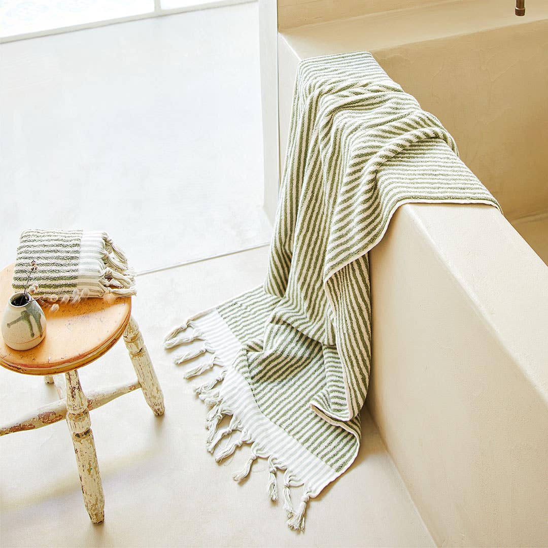 Ama Stripe Towel - Olive Green