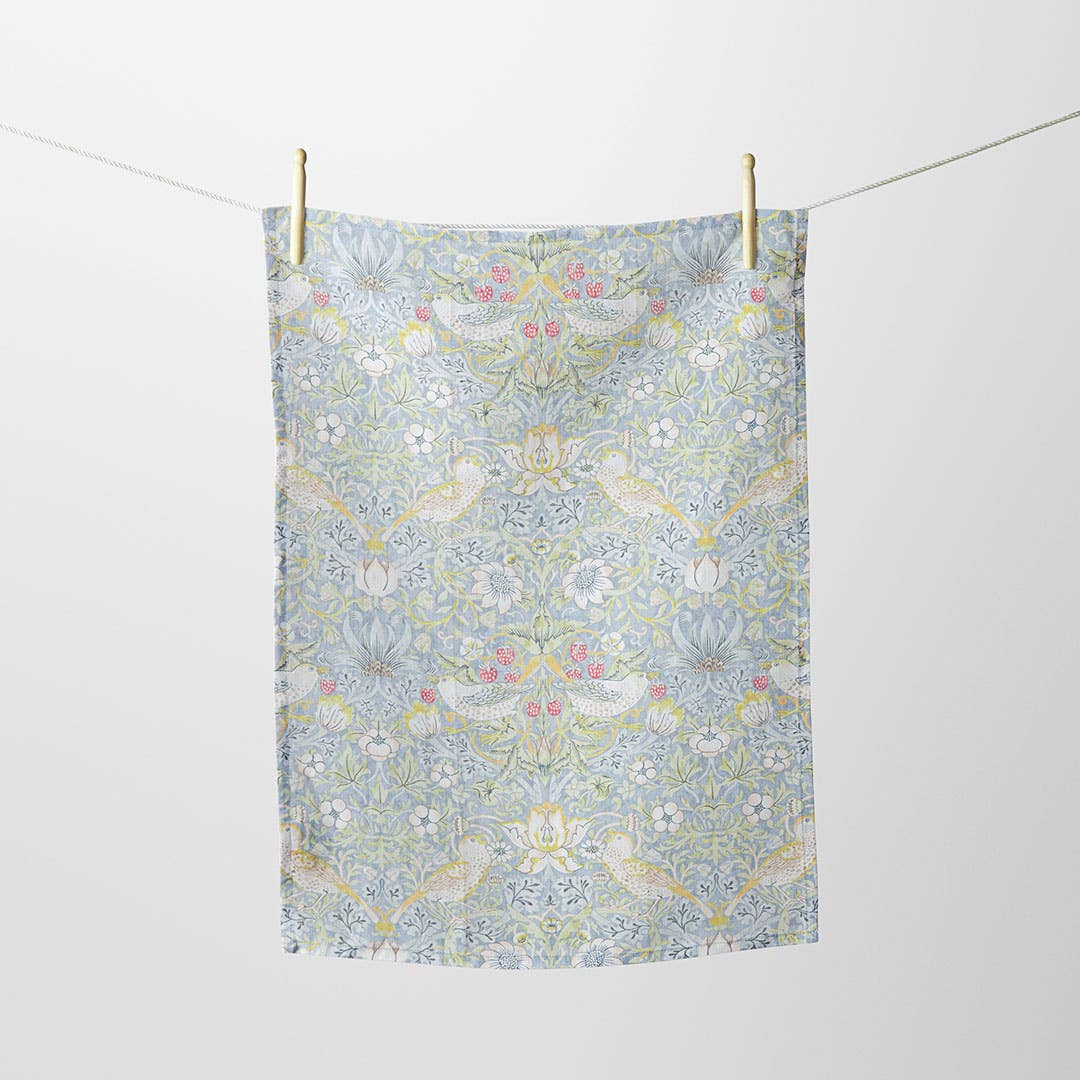 Strawberry Thief Linen Tea Towel - Sage