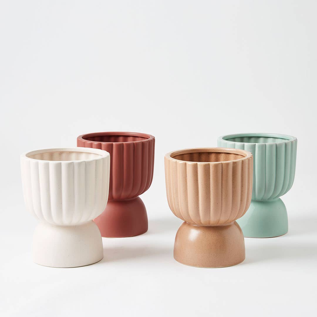 Archer Ribbed Round Planter - Sage