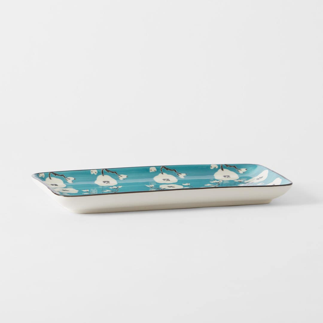 Cherry Blossom Rectangle Platter - Teal