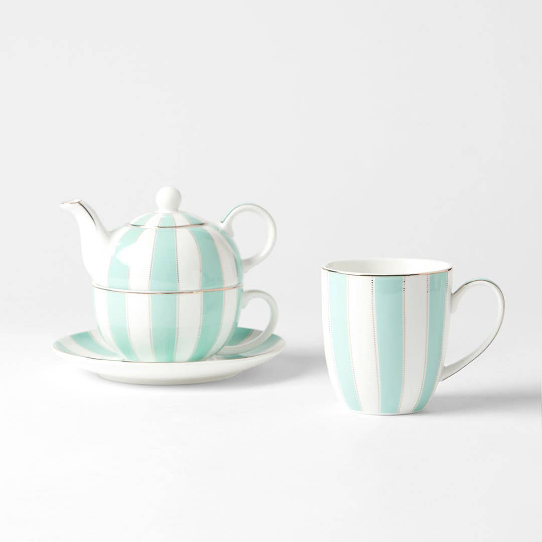 Miss Stripe Teapot And Teacup - Mint