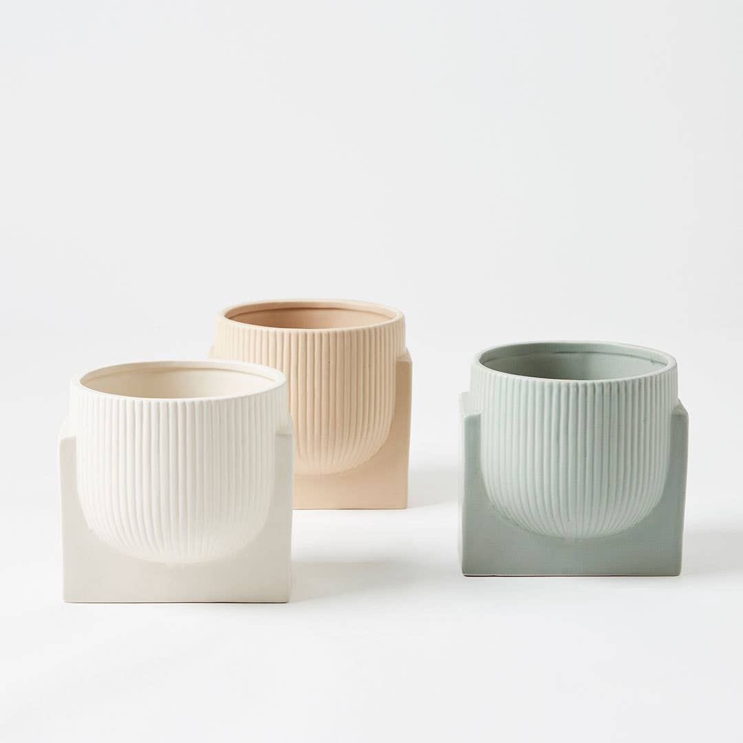 Earl Ceramic Ribbed Planter - Sage