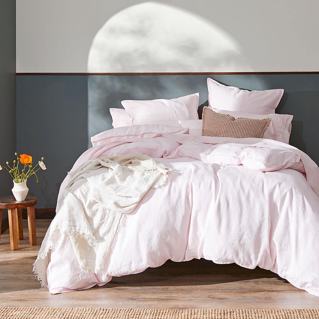 Milano Linen Quilt Cover - Blush