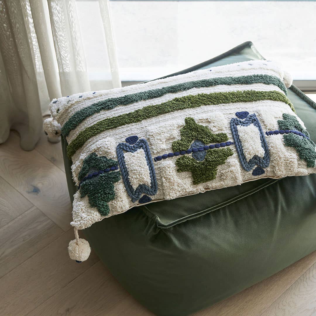 Kota Tufted Cushion - Green/Ivory