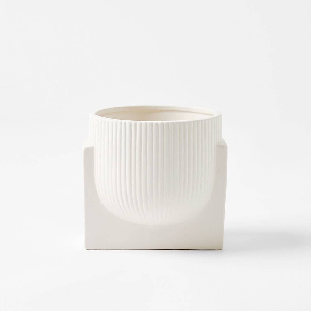 Earl Ceramic Ribbed Planter - Off White