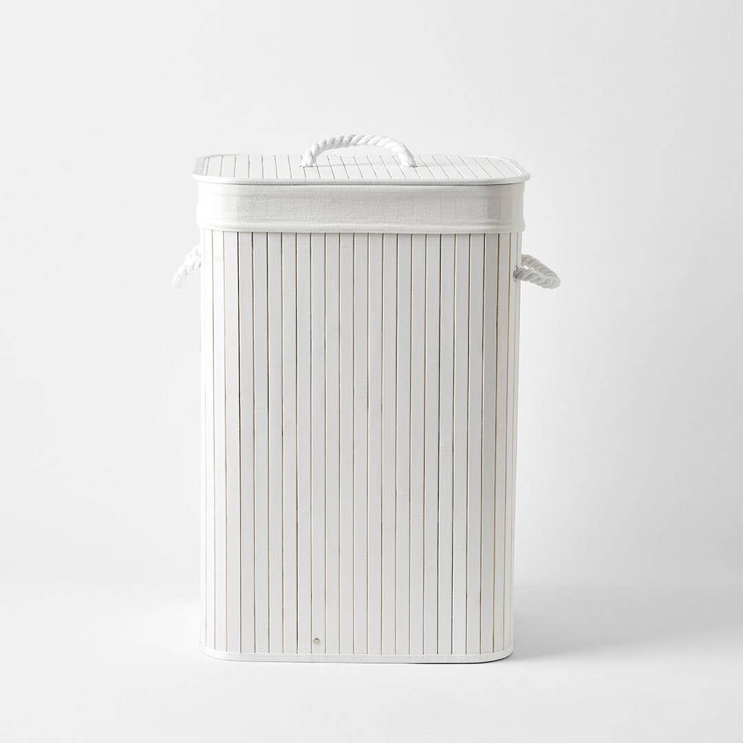 Collapsible Bamboo Hamper - White