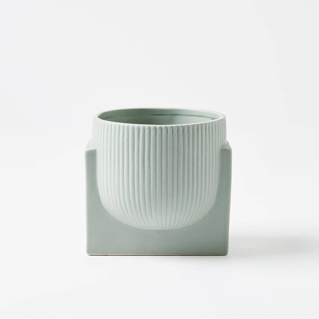 Earl Ceramic Ribbed Planter - Sage